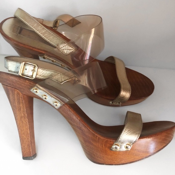 Michael Kors Shoes - MICHAEL KORS WOOD PLATFORM CLEAR GOLD HEELS 9.5